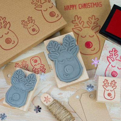 Red Nose Reindeer Rubber Stamp