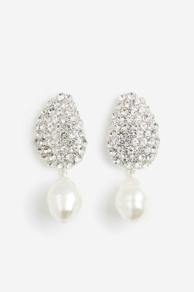 Rhinestone-Embellished Pendant Earrings