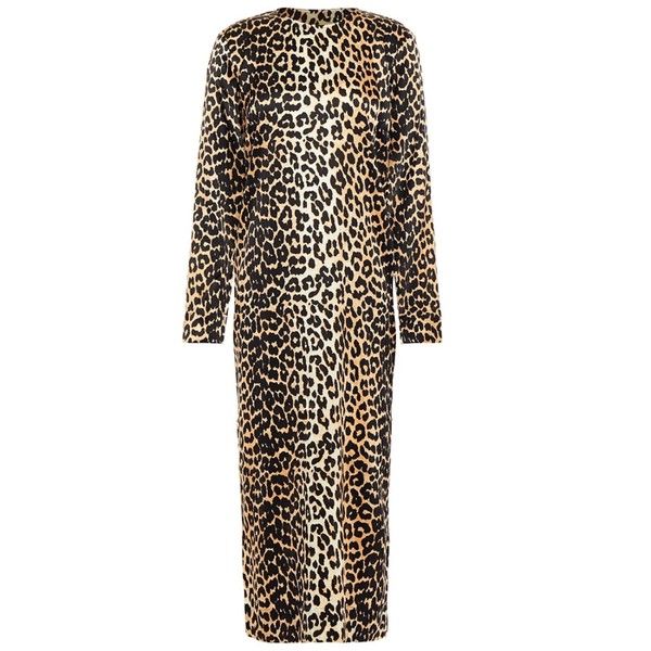 Leopard Print Stretch Silk Satin Midi Dress from Ganni