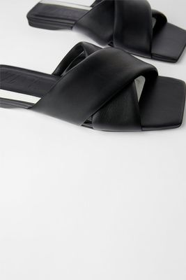 Padded Flat Leather Sandals from Zara