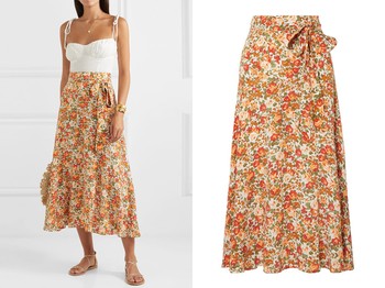 Asiya Wrap-Effect Floral-Print Crepe Midi Skirt from Faithfull The Brand