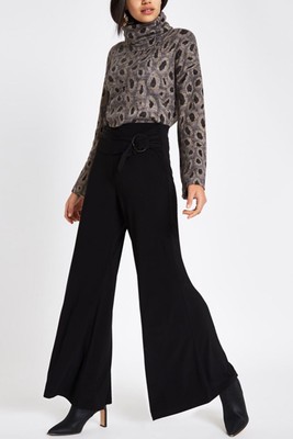 Black Tie Front Wide Leg Trousers