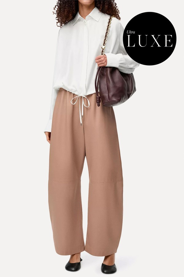 Anagram-Embossed Barrel-Leg Leather Trousers from Loewe 