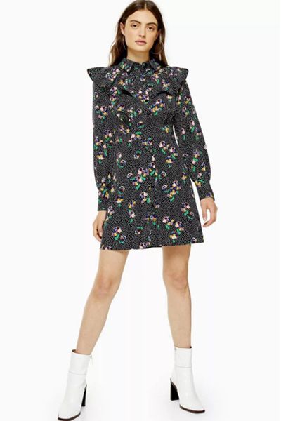 Floral Print Yoke Mini Dress