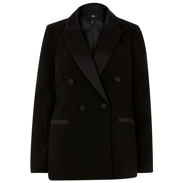 Black Double Breasted Satin Lapel Blazer