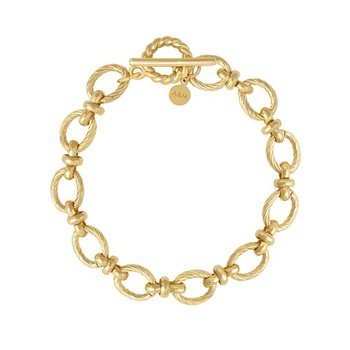 Textured Oval Link T-Bar Bracelet In Gold