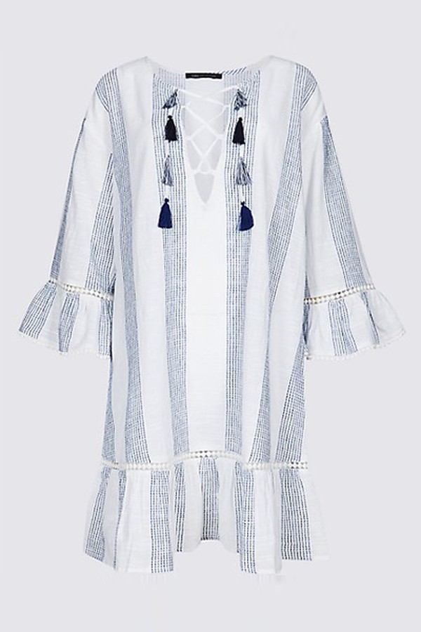 Pure Cotton Striped ¾ Sleeve Kaftan