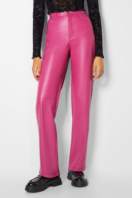 Faux Leather Straight Fit Trousers from Bershka