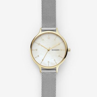 Anita Two-Tone Steel-Mesh Mother of Pearl Watch