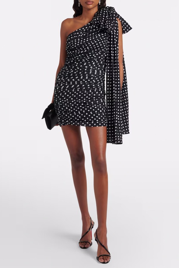One-Shoulder Draped Polka-Dot Jersey Mini Dress from Patou
