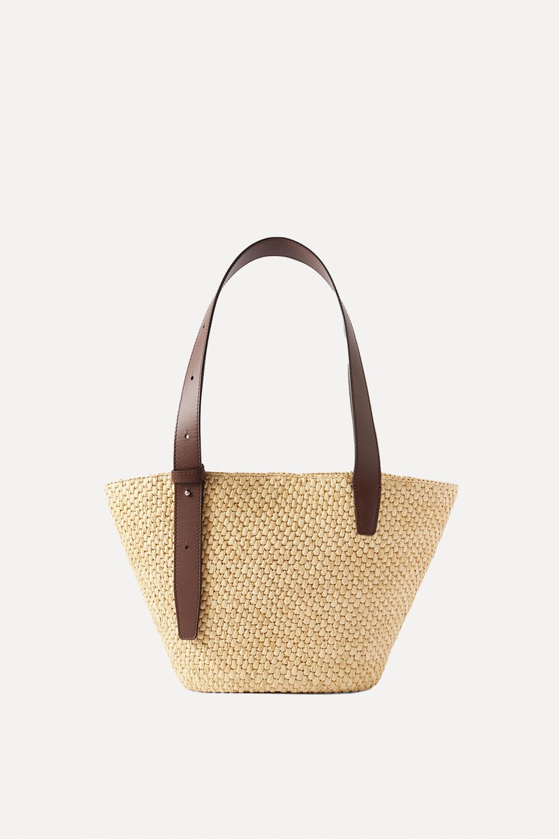 The Bianca Small Leather-Trimmed Raffia Tote from Lié Studio