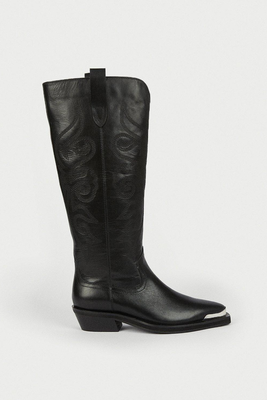 Real Leather Knee High Cowboy Toe Cap Boots from Warehouse 