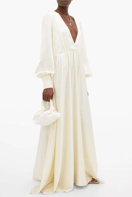 Isabella V-Neck Silk-Satin Maxi Dress from La Collection
