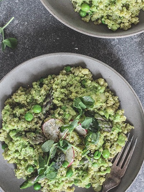 Summer Pea & Asparagus Quinoa Risotto