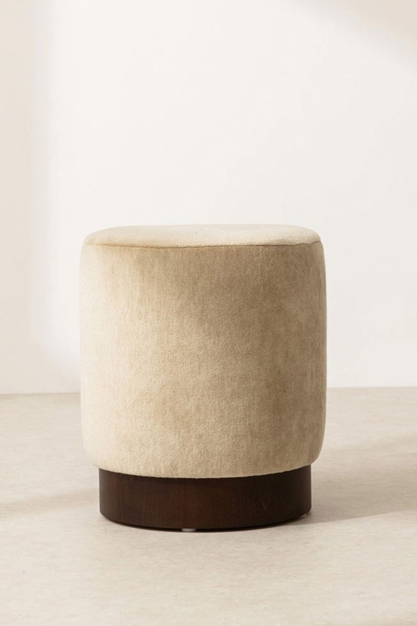 Mohair Pouffe With Walnut Plinth from Six The Residence