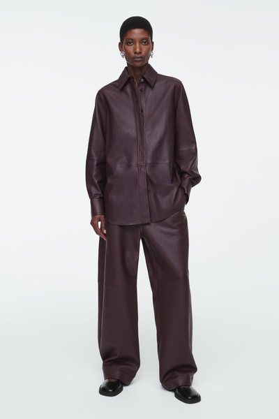 Leather Barrel-Leg Utility Trousers from COS