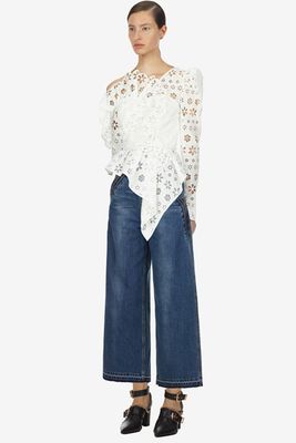 Asymmetric White Circle Floral Broderie Top from Self-Portrait