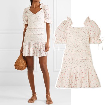 Tina Smocked Ruffled Floral-Print Cotton Dress, £258 (was £368)