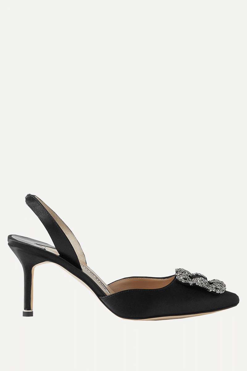 Hangisli 70 Embellished Satin Slingback Pumps from Manolo Blahnik