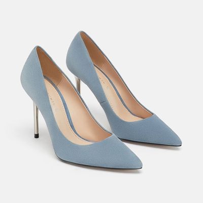 Suede Court Shoe With Metallic Heel Detail from Zara