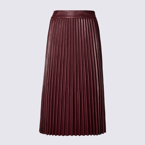 Faux Leather Pleated Midi Skirt