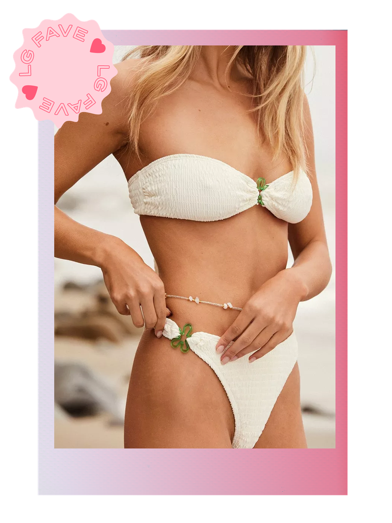 Flower Trim Shirred Bandeau Bikini, £19.20 (was £32)