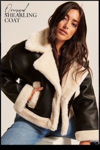 Oversized Short Sherpa-Lined Vegan Leather Shearling Coat