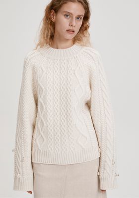 Pearl Cable Knit Wool Sweater