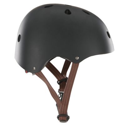 Bike Helmet In Matt Black With Tan Strap