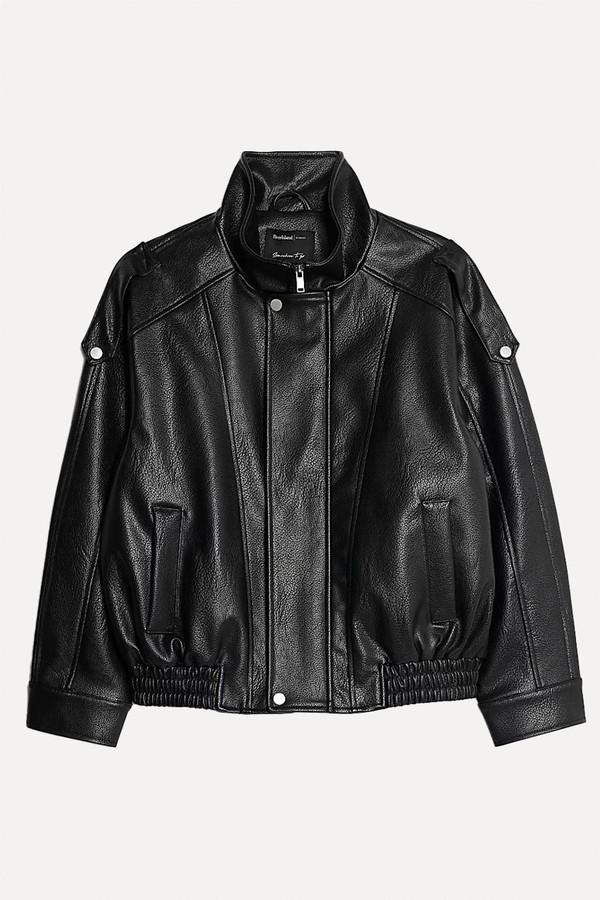 Faux Leather Funnel Neck Biker Jacket from River Island