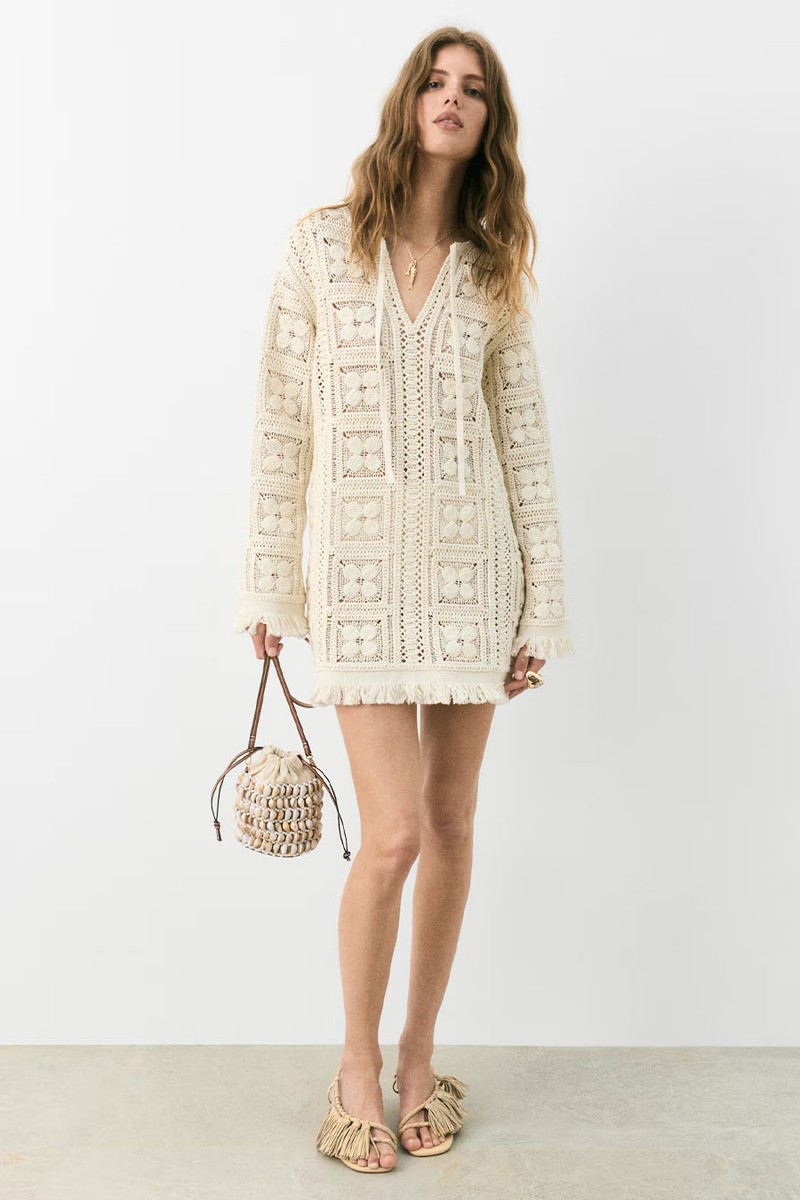 Crochet-Look Tunic Dress