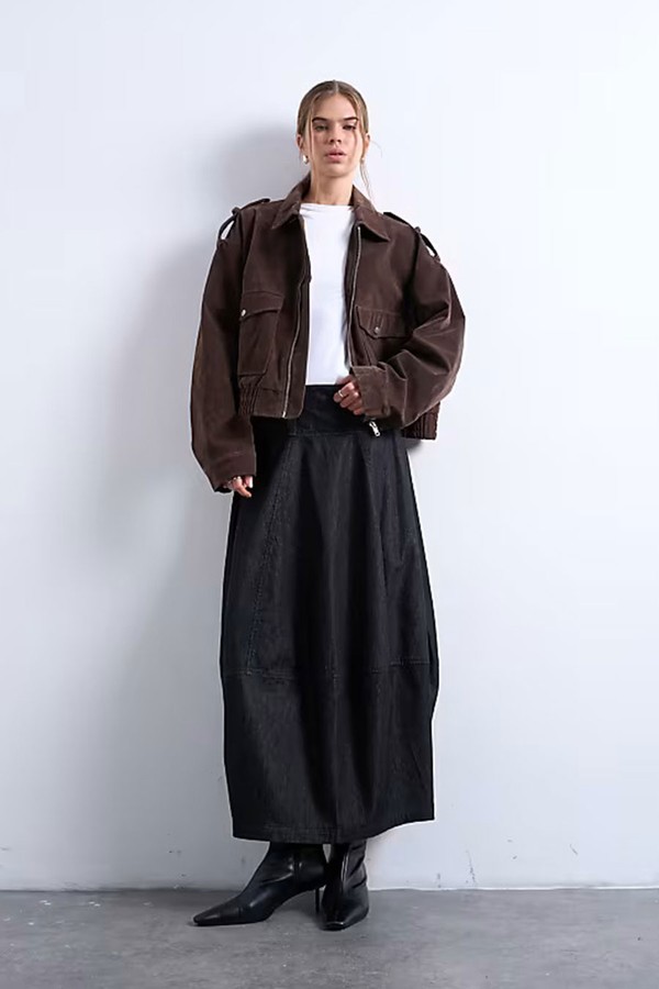 Denim Seamed Barrel Maxi Skirt from Topshop