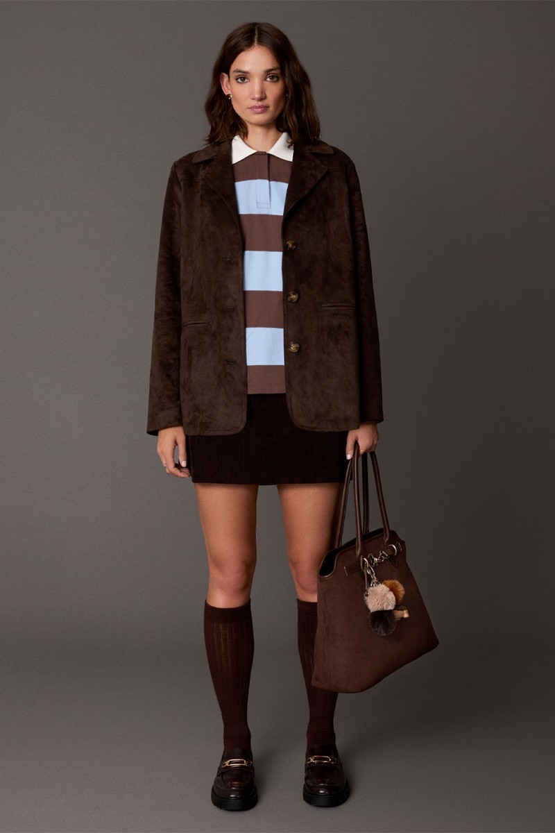  Faux Suede Button Through Jacket