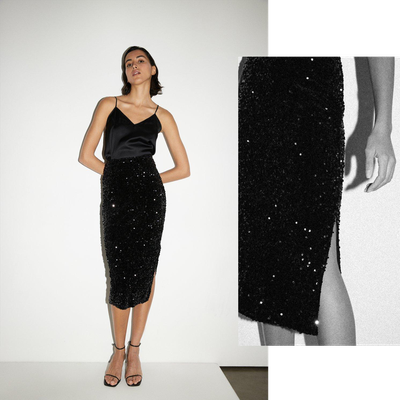 Velvet Sequin Side Split Midi Skirt, £55.20 (was £69) | Warehouse