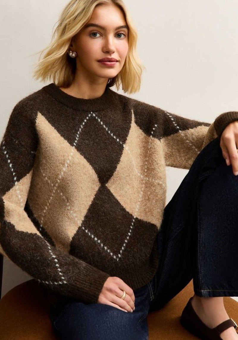 Argyle Pattern Crew Neck Jumper* 