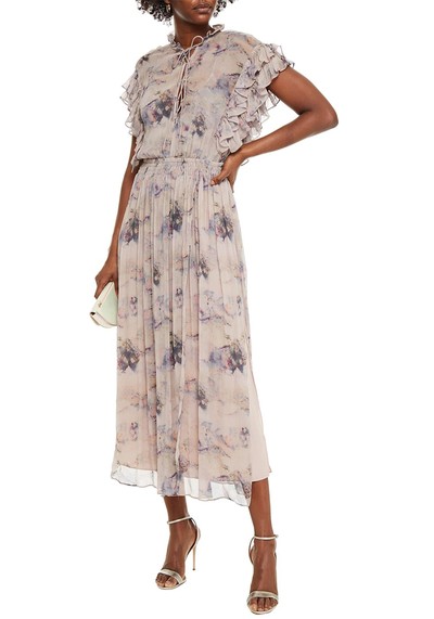 Lace-Up Gathered Printed Crepon Midi Dress from IRO