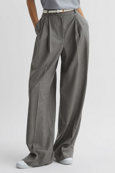 Otis Wool Blend Pinstripe Wide Leg Trousers from Reiss