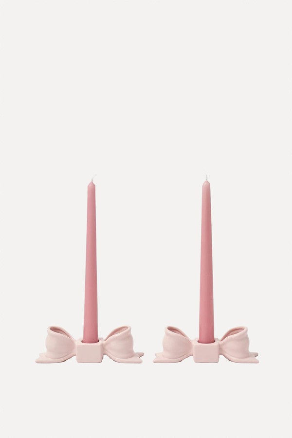 Pair Of Ceramic Bow Candle Holders from Mrs. Alice