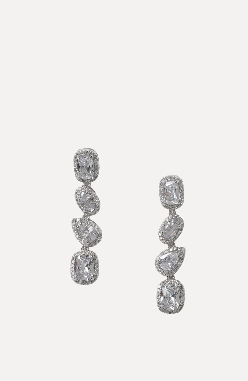 Platinum Plated Cubic Zirconia Mix Shape Drop Earrings