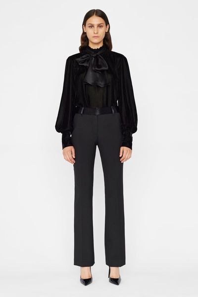 Long Sleeve Velvet Bow Blouse in Noir from FRAME