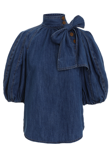 Postcard Neck-Tie Denim Blouse from Zimmermann