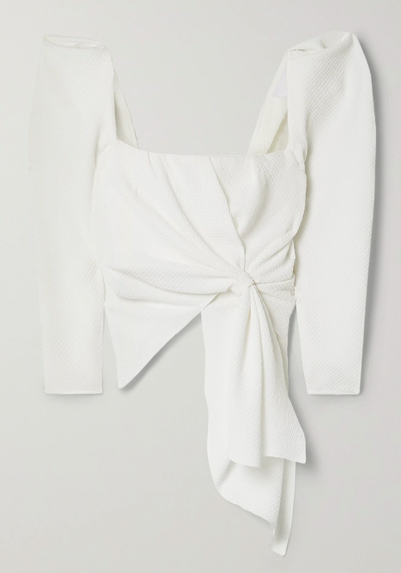 Snowy Gathered Cloqué Top from Johanna Ortiz