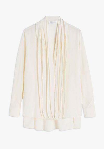 Pleat Detail V Neck Blouse in Vanilla from Victoria Beckham