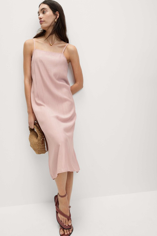 Textured Strappy Midi Cami Relaxed Dress
