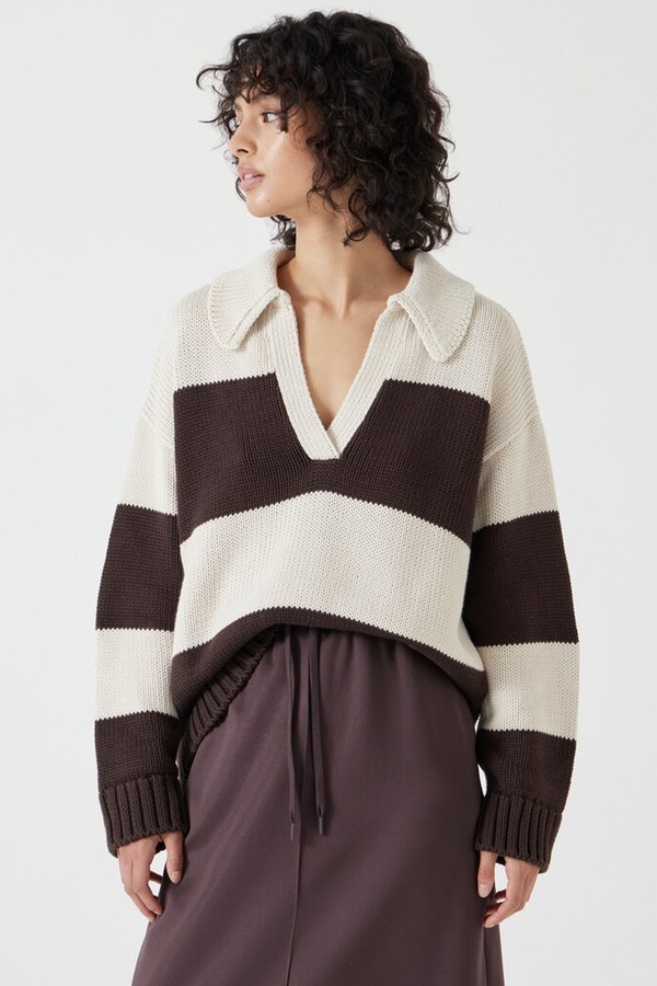Knitted Cotton Striped Rugby Jumper
