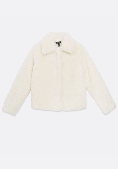 Cream Faux Fur Collared Coat