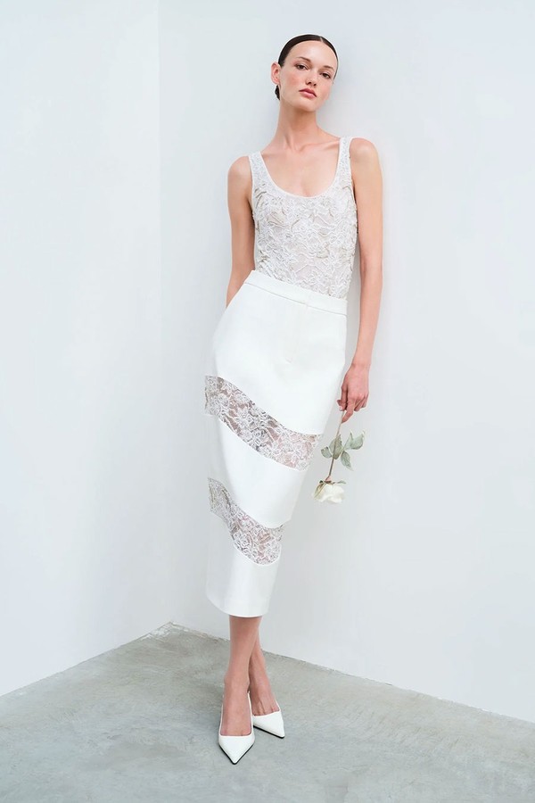 Anisa Midi Skirt With Hand-Embroidered Lace Details from ILA