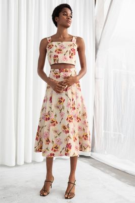 A-Line Linen Blend Floral Skirt from & Other Stories