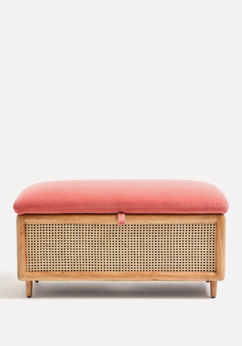 Loha Rose Velvet & Rattan Ottoman