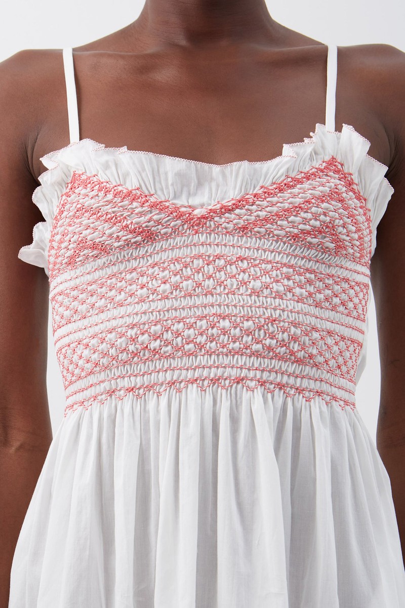 Bianca Smocked Hand-Embroidered Cotton Dress from Loretta Caponi